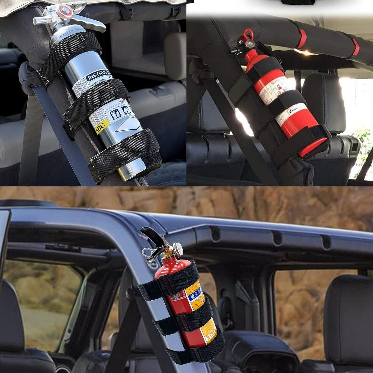 Adjustable Fire Extinguisher Roll Bar Mount, Quick-Release Holder Strap for Jeep Wrangler, Polaris Ranger, RZR and Can-Am Maverick Vehicles