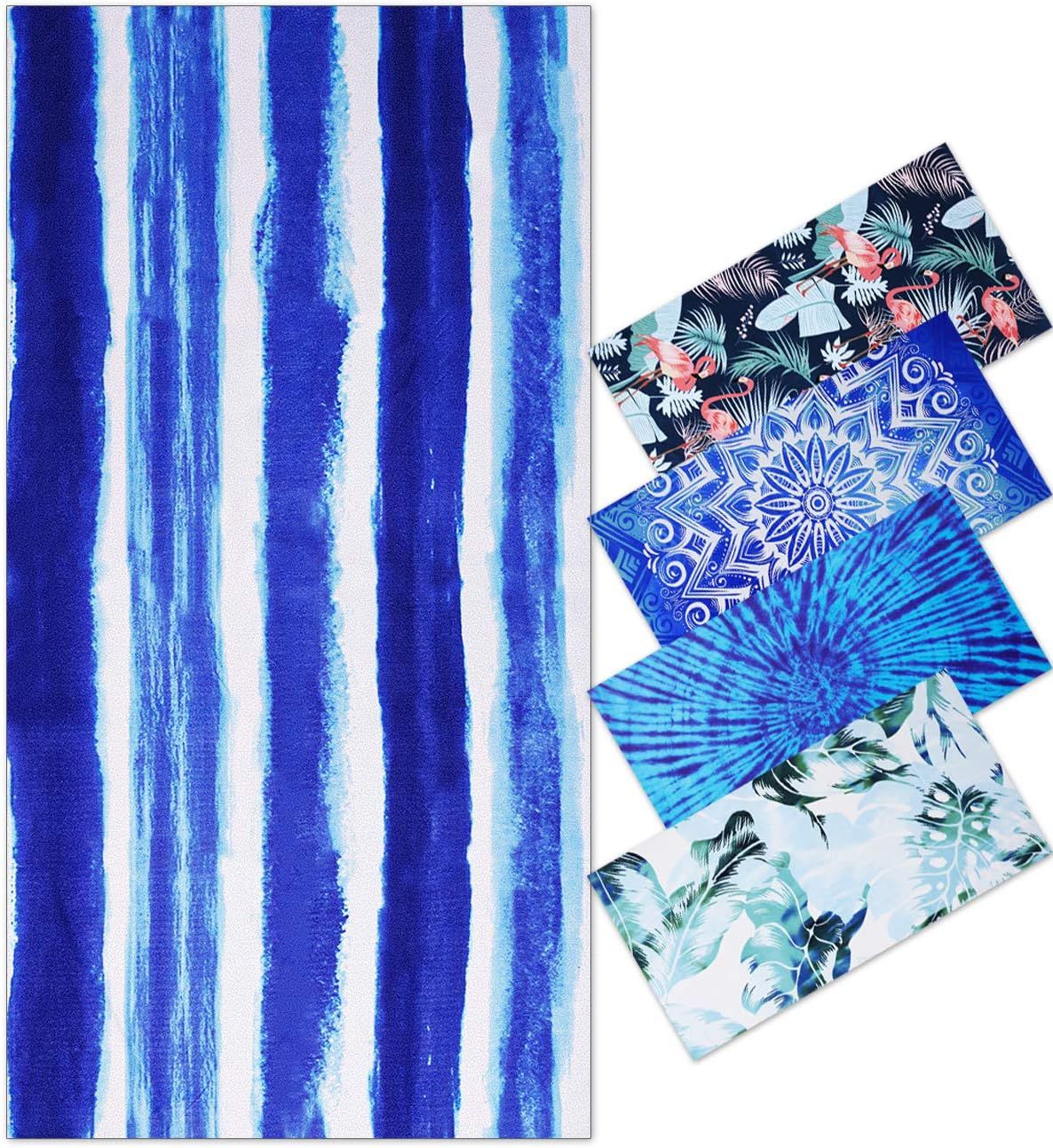 Oversized Terry Beach Towel, Soft Extra-Large Pool and Swim Towel for Adults, Travel, Cruise, Beach and Lounge Chairs, Blue Stripe, 152 x 183 cm