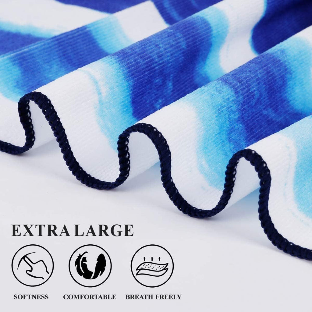 Oversized Terry Beach Towel, Soft Extra-Large Pool and Swim Towel for Adults, Travel, Cruise, Beach and Lounge Chairs, Blue Stripe, 152 x 183 cm