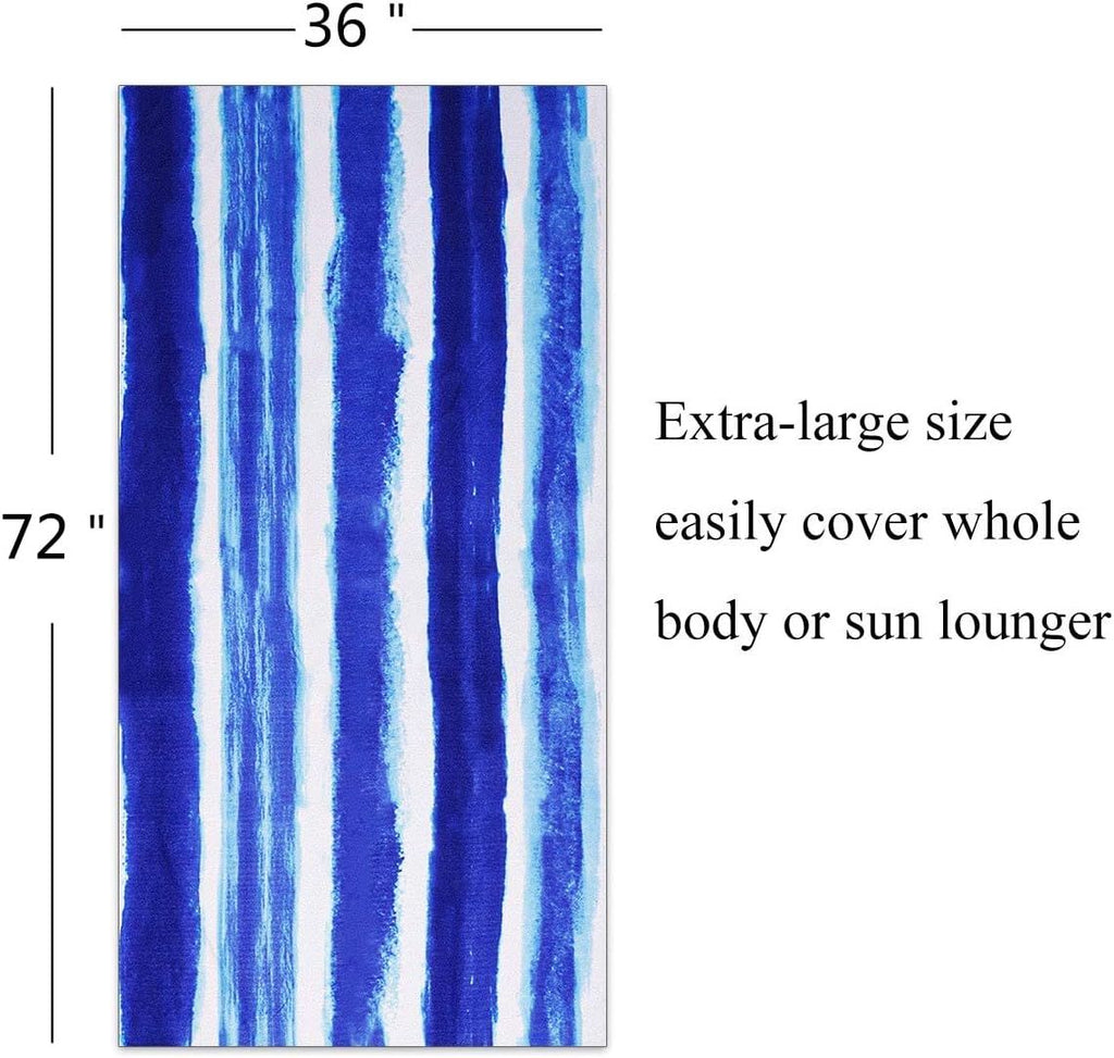 Oversized Terry Beach Towel, Soft Extra-Large Pool and Swim Towel for Adults, Travel, Cruise, Beach and Lounge Chairs, Blue Stripe, 152 x 183 cm