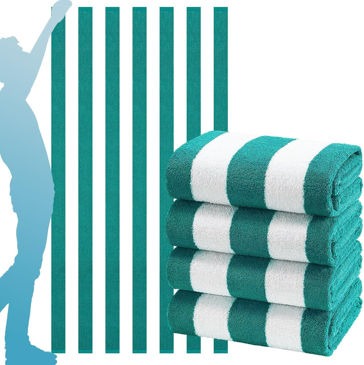 4 Pack Stripe Beach Towel Thin Set for Women Men Extra Oversized Large Size Clearance Travel Camping Accessories Beach, Green, 152 x 76 cm