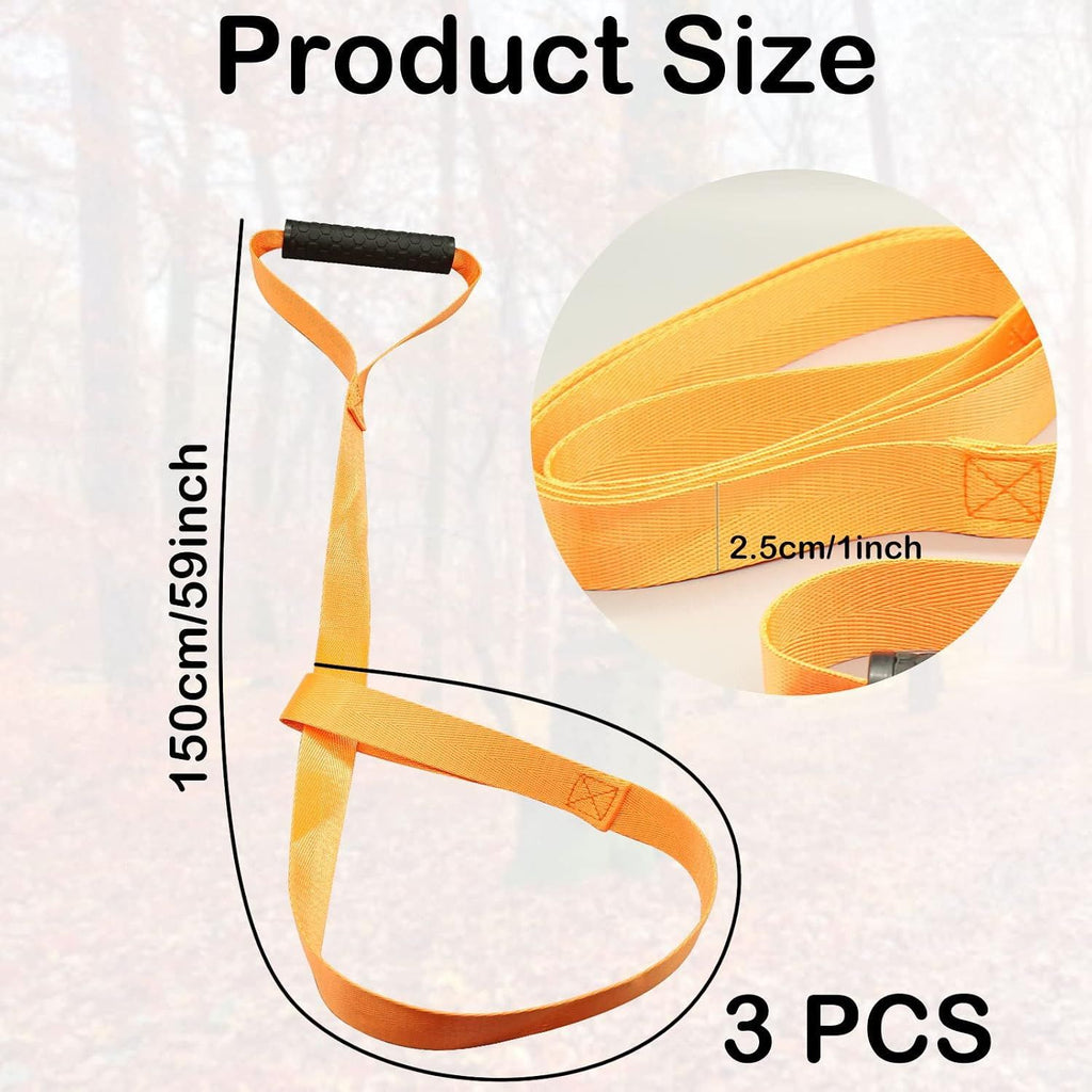 3 Pack Deer Drag Ropes with Non-Slip Handles, Heavy-Duty Hunting Pull Straps for Game Retrieval, Field Dressing and Outdoor Use, Orange