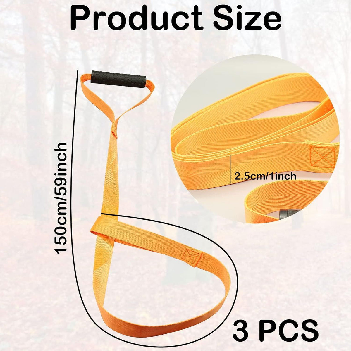 3 Pack Deer Drag Ropes with Non-Slip Handles, Heavy-Duty Hunting Pull Straps for Game Retrieval, Field Dressing and Outdoor Use, Orange