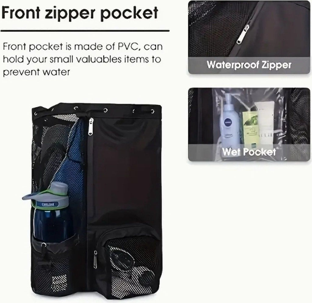 Drawstring Backpack, Beach Bag Backpack, Large Capacity Backpack with Wet Bag, Backpack for Swimming Surfing Travel Gym, Black