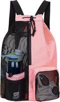 Drawstring Backpack, Beach Bag Backpack, Large Capacity Backpack with Wet Bag, Backpack for Swimming Surfing Travel Gym, Pink