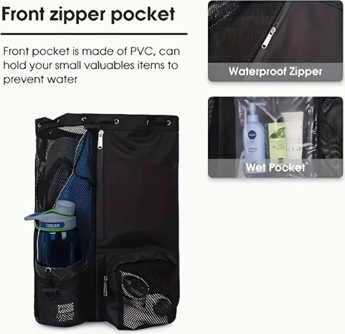 Drawstring Backpack, Beach Bag Backpack, Large Capacity Backpack with Wet Bag, Backpack for Swimming Surfing Travel Gym, Sky Blue