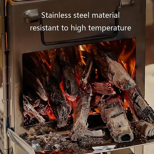 1 Piece Foldable Camping Wood Stove, Stainless Steel Portable Cooking Grill for Hiking, Picnics and Barbecues, Silver, 14.5 x 14 x 21 cm