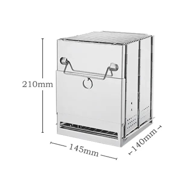 1 Piece Foldable Camping Wood Stove, Stainless Steel Portable Cooking Grill for Hiking, Picnics and Barbecues, Silver, 14.5 x 14 x 21 cm