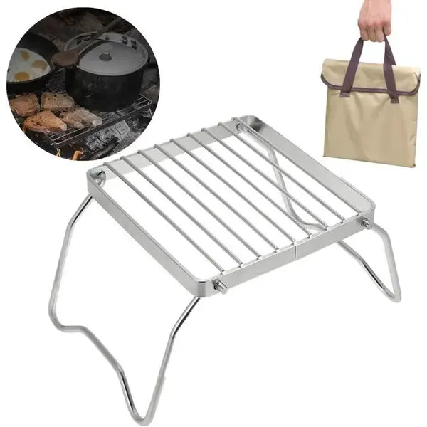 1 Piece Foldable Stainless Steel Campfire Grill Rack, Lightweight Cooking Grate for Camping, Hiking and Picnics, Silver