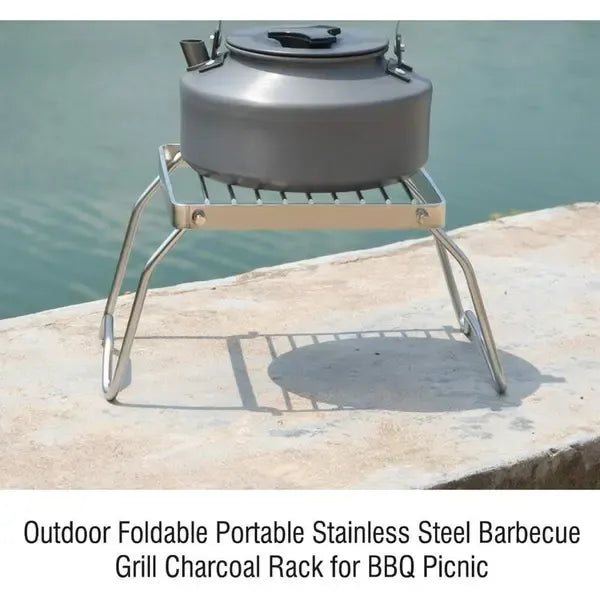1 Piece Foldable Stainless Steel Campfire Grill Rack, Lightweight Cooking Grate for Camping, Hiking and Picnics, Silver
