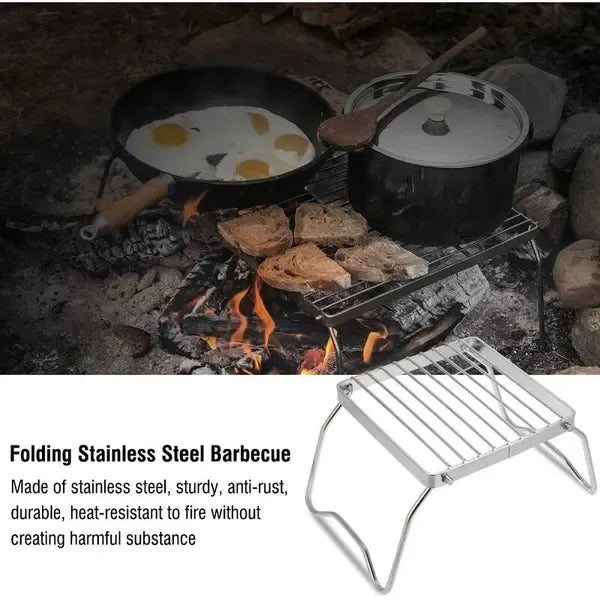 1 Piece Foldable Stainless Steel Campfire Grill Rack, Lightweight Cooking Grate for Camping, Hiking and Picnics, Silver