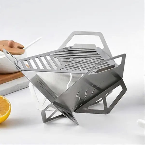 Portable Stainless Steel Mini BBQ Grill with Detachable Folding Design for Camping, Picnics, Beach and Backyard Cooking, Silver