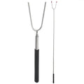 Telescopic Campfire Roasting Fork, Double Prongs, Stainless Steel, Rotating Handle, for Camping, Picnics and Outdoor Cooking, Black