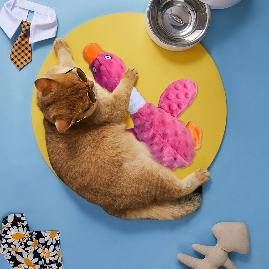 Pink Duck Plush Dog Chew Toy with Squeaker – Durable Calming Toy for Aggressive Chewers & Boredom Relief – Pink & Green