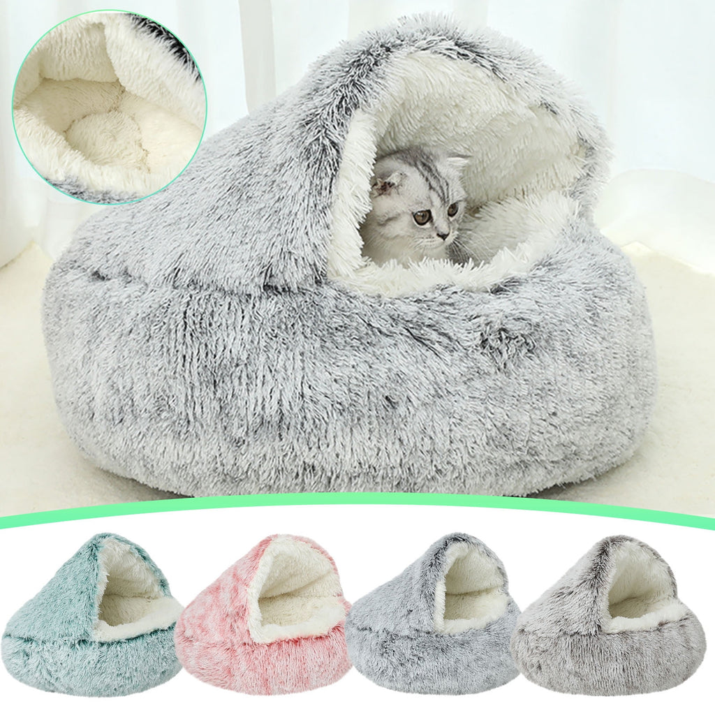 Calming Dog Beds & Cat Cave Bed with Hooded Cover, Removable Washable Round Beds for Small Medium Pets, Anti-Slip Plush Coved Bed for Pet (20"x20") O