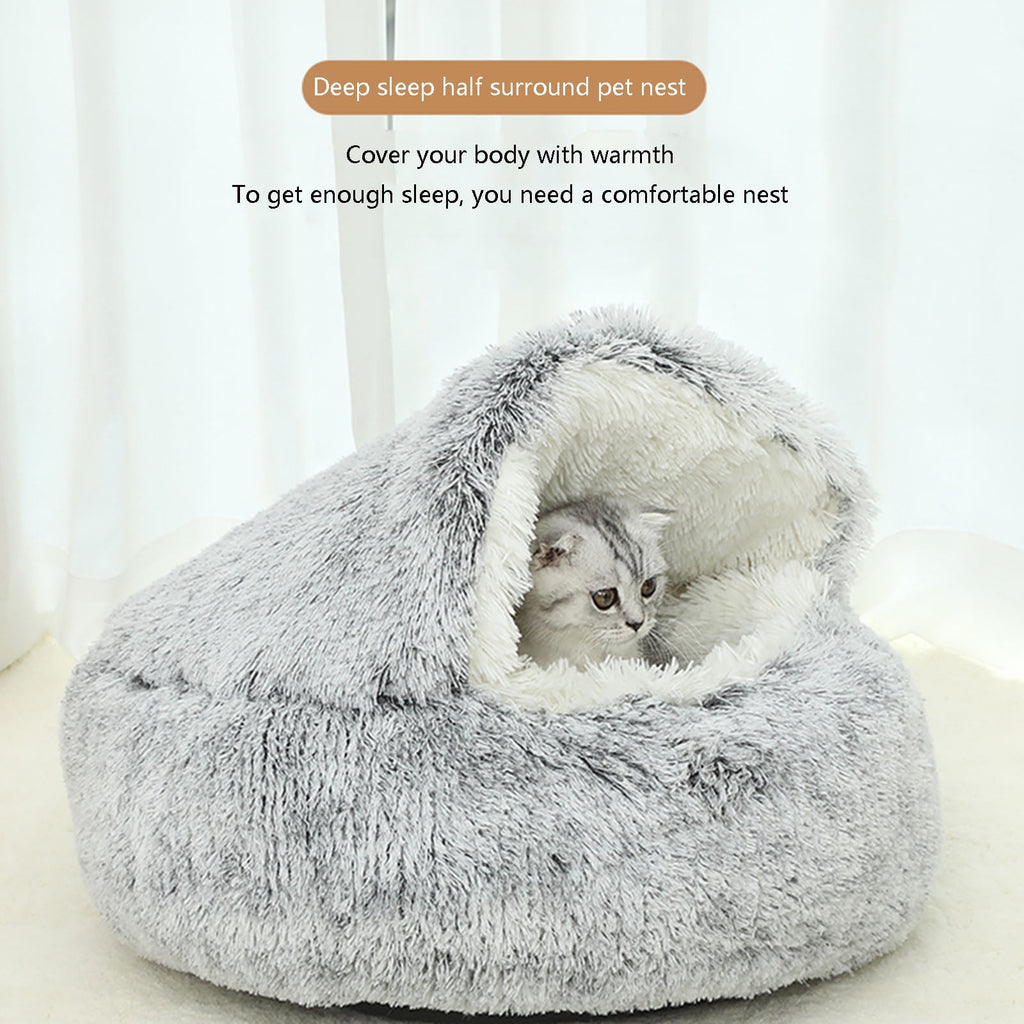 Calming Dog Beds & Cat Cave Bed with Hooded Cover, Removable Washable Round Beds for Small Medium Pets, Anti-Slip Plush Coved Bed for Pet (20"x20") O