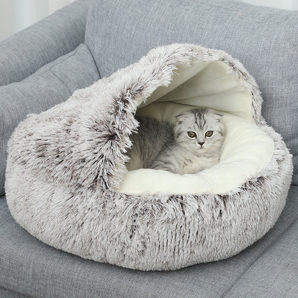 Calming Dog Beds & Cat Cave Bed with Hooded Cover, Removable Washable Round Beds for Small Medium Pets, Anti-Slip Plush Coved Bed for Pet (20"x20") O