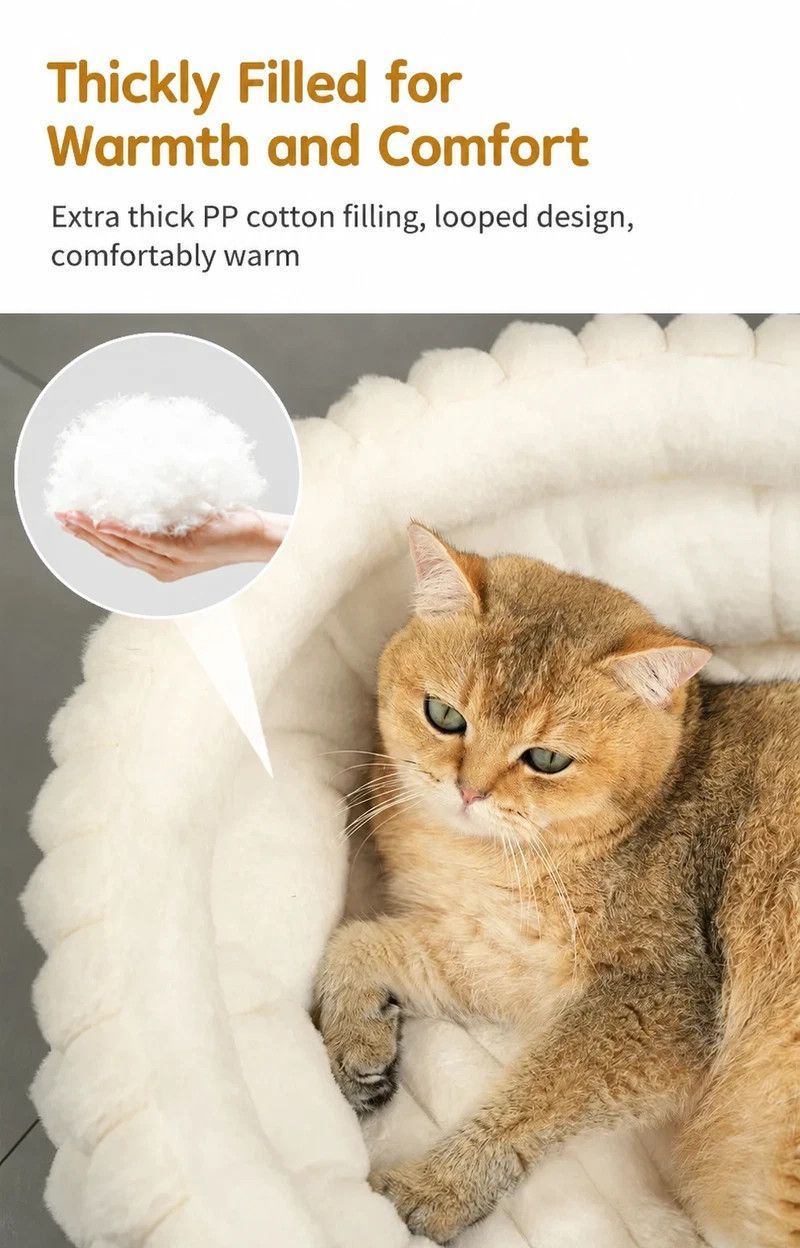 Round Plush Pet Bed with Removable Cover – Coffee, XL, 27.56 x 27.56 x 7.09in