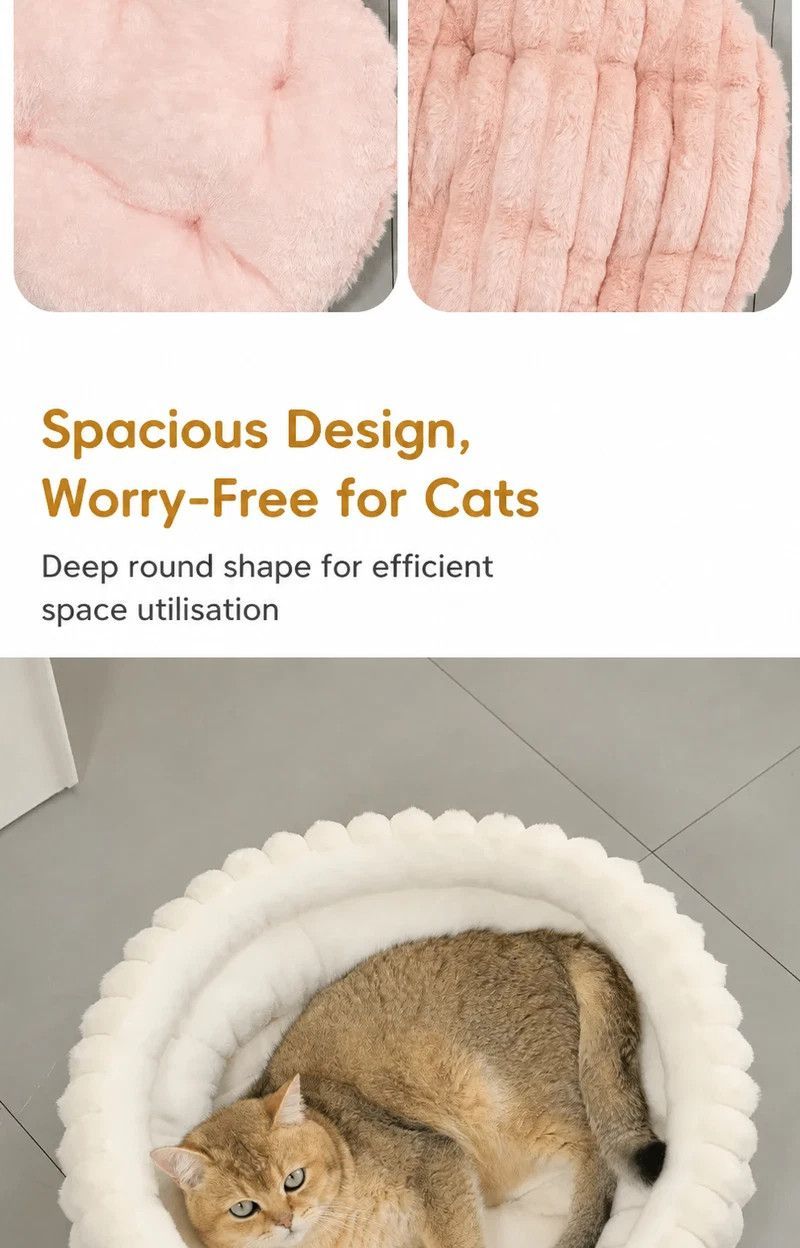 Round Plush Pet Bed with Removable Cover – Coffee, XL, 27.56 x 27.56 x 7.09in