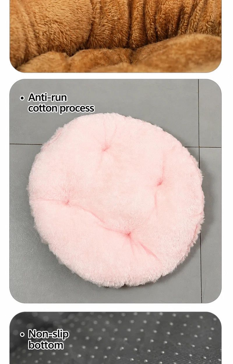 Round Plush Pet Bed with Removable Cover – Pink, XL, 27.56 x 27.56 x 7.09in