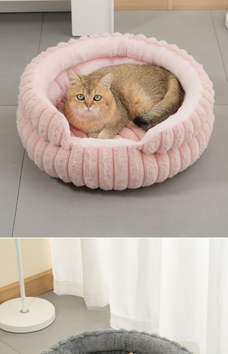 Round Plush Pet Bed with Removable Cover – Pink, XL, 27.56 x 27.56 x 7.09in
