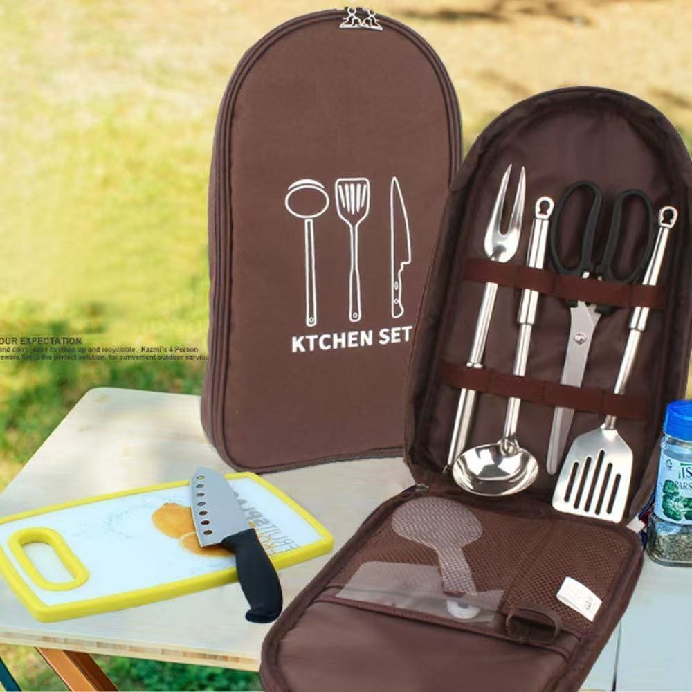 Portable Camping Tool Storage Pouch Made of Oxford Cloth, Christmas & Halloween Outdoor Trip Accessory, Multifunctional Picnic Sundries Organizer Bag, Khaki, Cooking Utensils Not Included