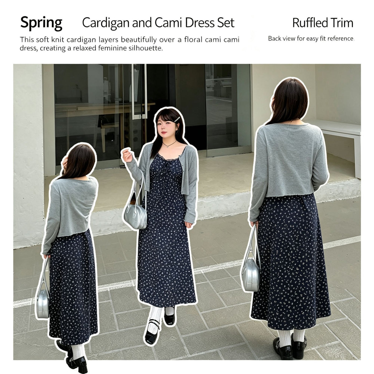 Dark Gray Size 4XL (Recommended 95.5-110kg / 210.5-242.5lbs) | Oversized Plus Size Dress Set | Christmas Extra Roomy Gift | Non-Restrictive Long Sleeve Cardigan Floral Two-Piece