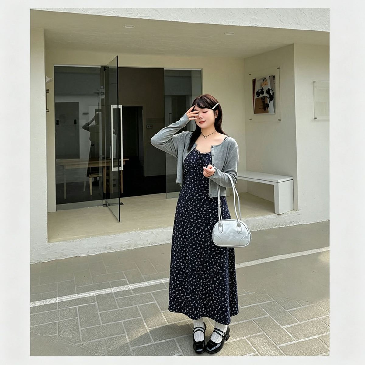 Dark Gray Size 4XL (Recommended 95.5-110kg / 210.5-242.5lbs) | Oversized Plus Size Dress Set | Christmas Extra Roomy Gift | Non-Restrictive Long Sleeve Cardigan Floral Two-Piece