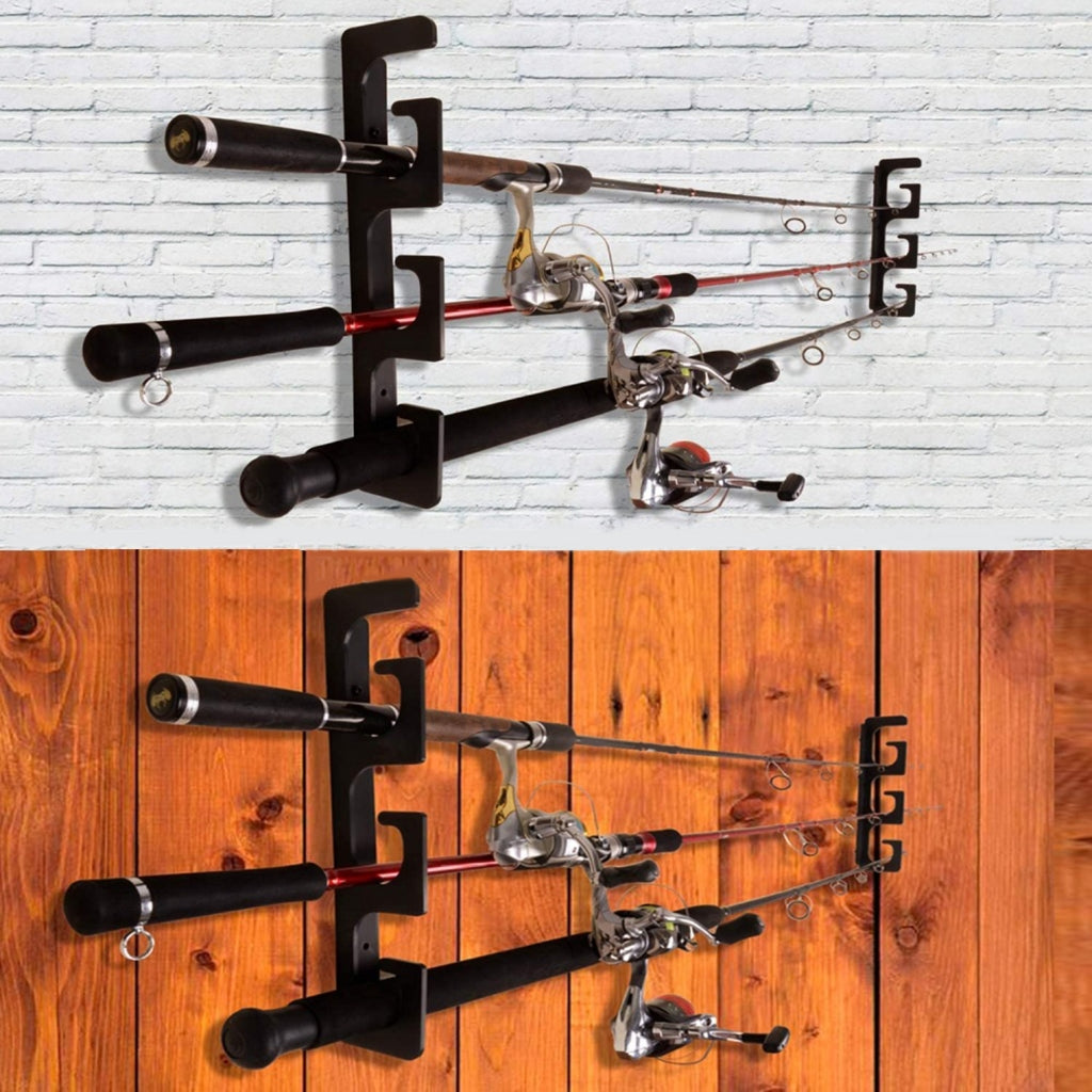 Set of fishing rod holders for garage, 6 rods - Fishing rod holders for wall and ceiling, fishing rod storage 0.46 Black
