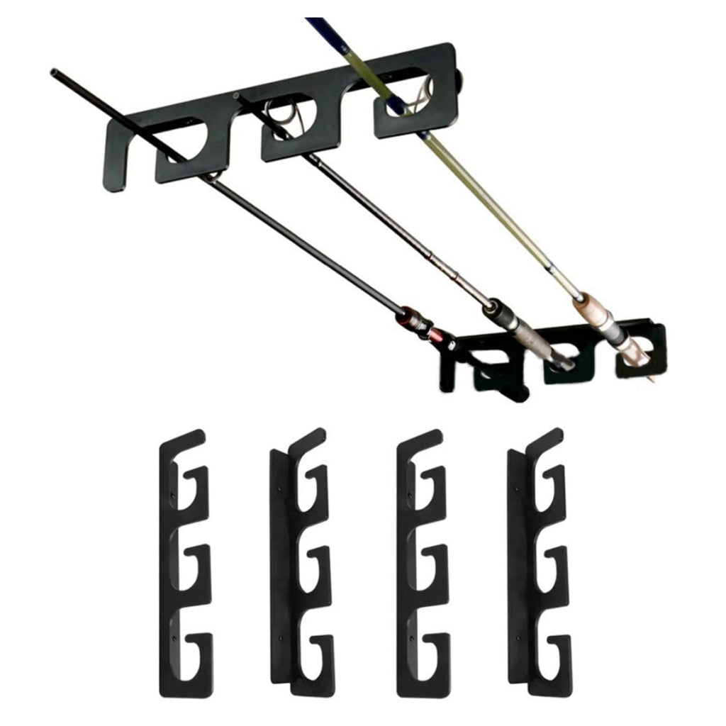 Set of fishing rod holders for garage, 6 rods - Fishing rod holders for wall and ceiling, fishing rod storage 0.46 Black