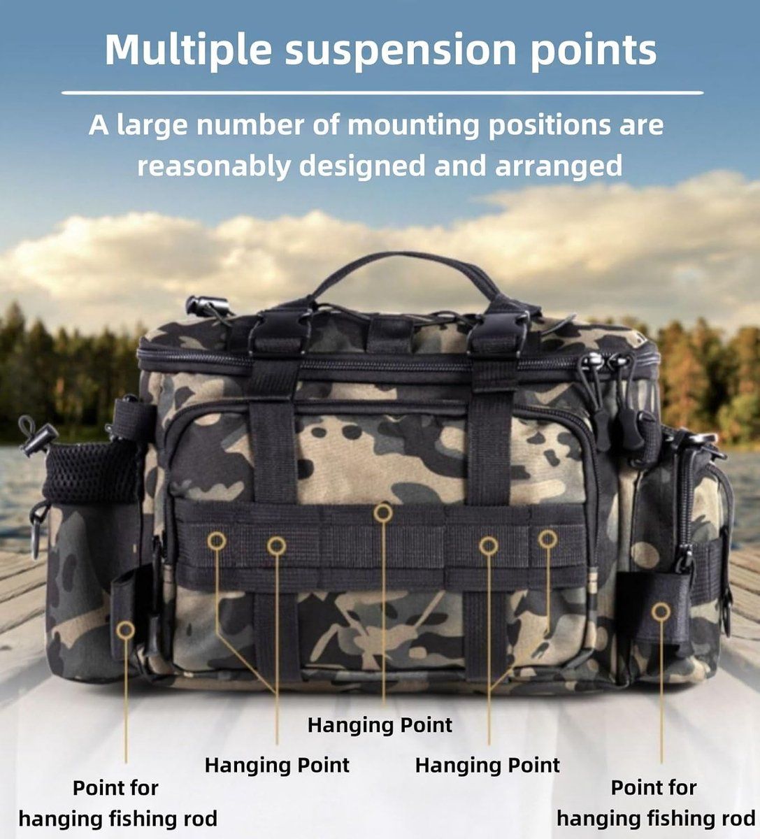 Fishing Tackle Storage Bag with Zipper and Rod Holder, Water-Resistant Carry Bag for Saltwater and Freshwater Fishing Gear