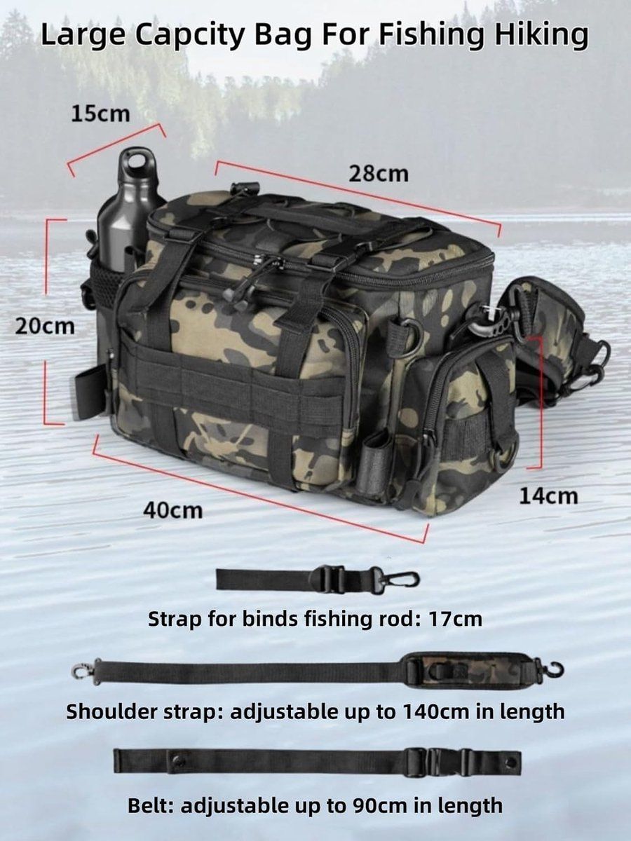 Fishing Tackle Storage Bag with Zipper and Rod Holder, Water-Resistant Carry Bag for Saltwater and Freshwater Fishing Gear
