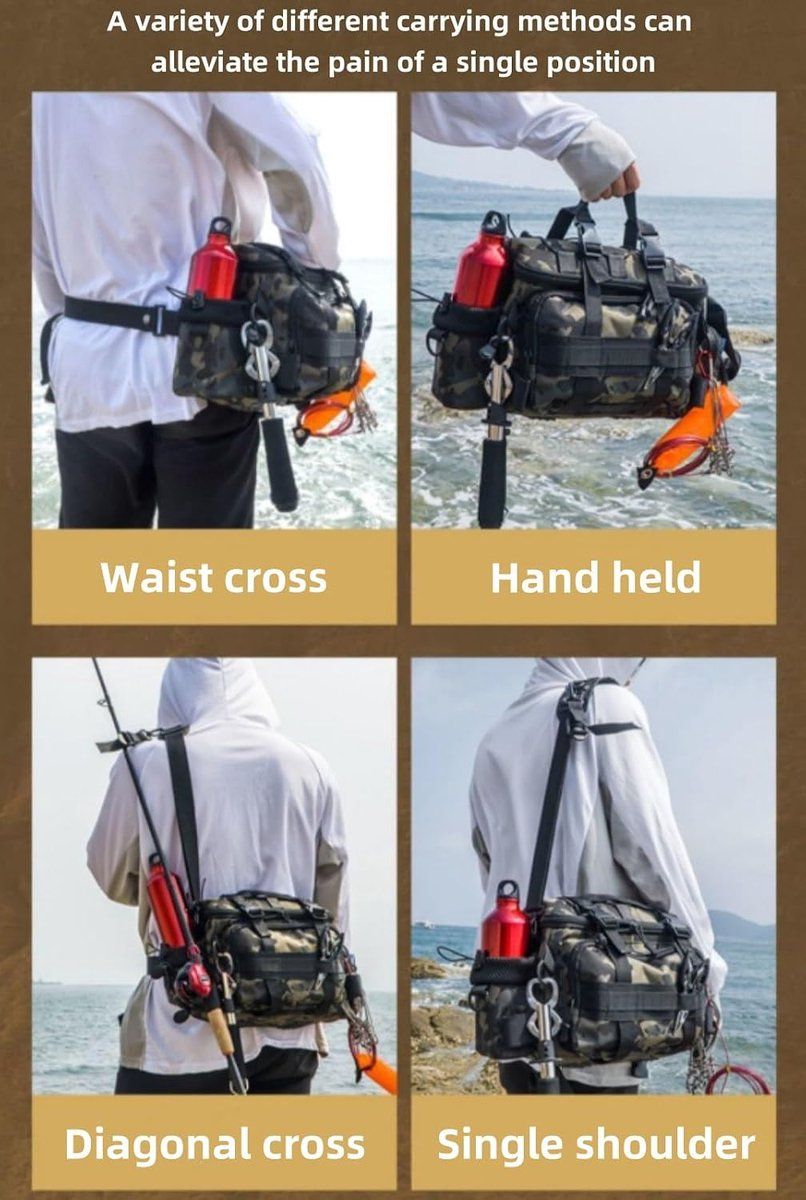Fishing Tackle Storage Bag with Zipper and Rod Holder, Water-Resistant Carry Bag for Saltwater and Freshwater Fishing Gear