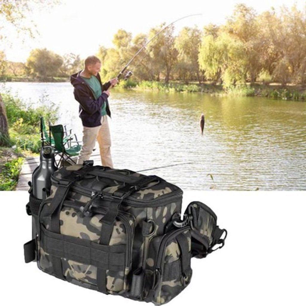 Camouflage Fishing Tackle Bag, Water-Resistant Fishing Gear Storage Bag with Handle, Outdoor Multifunctional Carry Bag for Fishing Camping Hunting