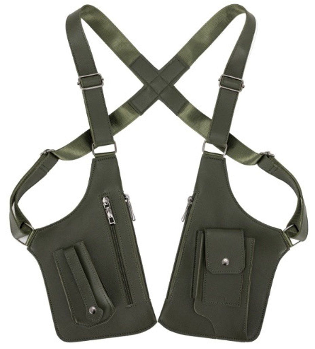Men Leather Chest Bag Anti Theft Shoulder Holster Bag Casual Crossbody Sport Pack for Men, Army Green