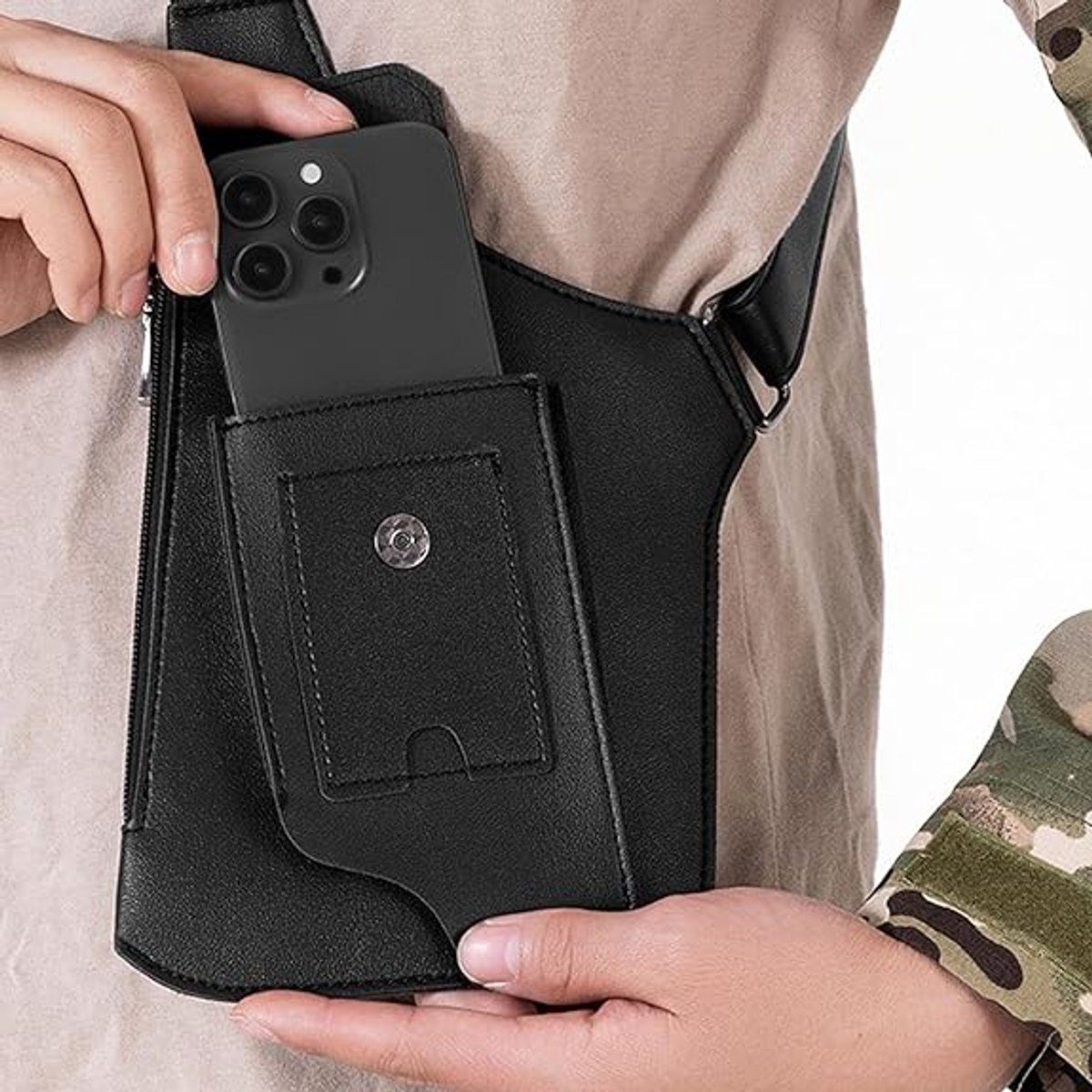 Men Leather Chest Bag Anti Theft Shoulder Holster Bag Casual Crossbody Sport Pack for Men, Army Green