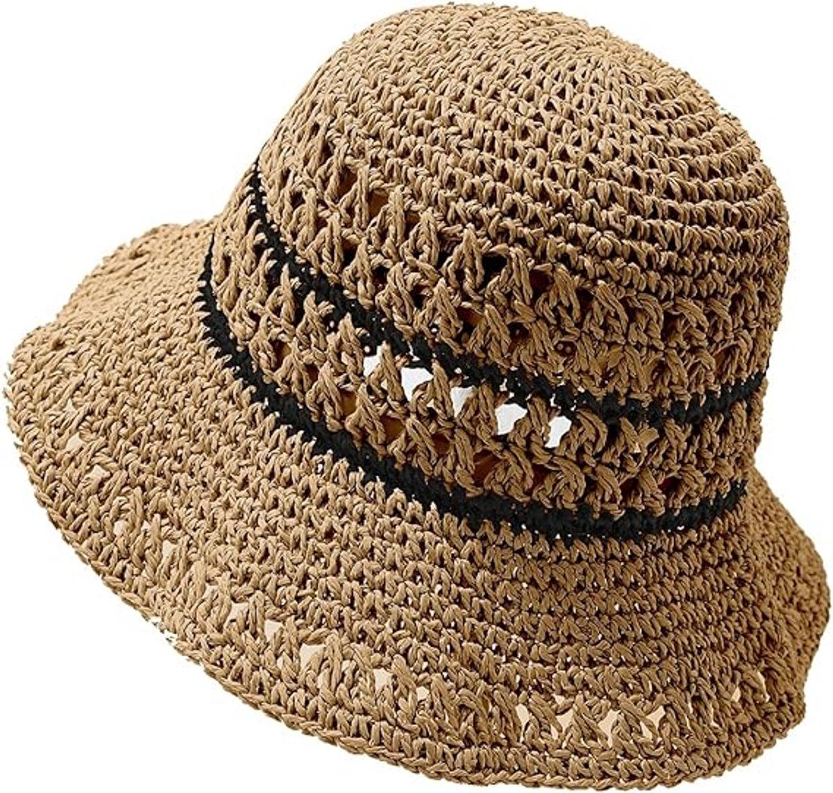 Women's Straw Beach Hat, Wide Brim Foldable Sun Hat with UV Protection, Adjustable Breathable Summer Hat for Garden Beach Travel, Beige