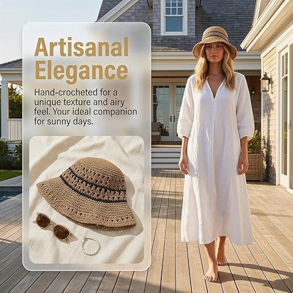 Women's Straw Beach Hat, Wide Brim Foldable Sun Hat with UV Protection, Adjustable Breathable Summer Hat for Garden Beach Travel, Beige