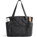 Quilted Laptop Tote Bag for Women 20L with Zipper, Work Travel Nurse Handbag, Black, 40X16X32CM