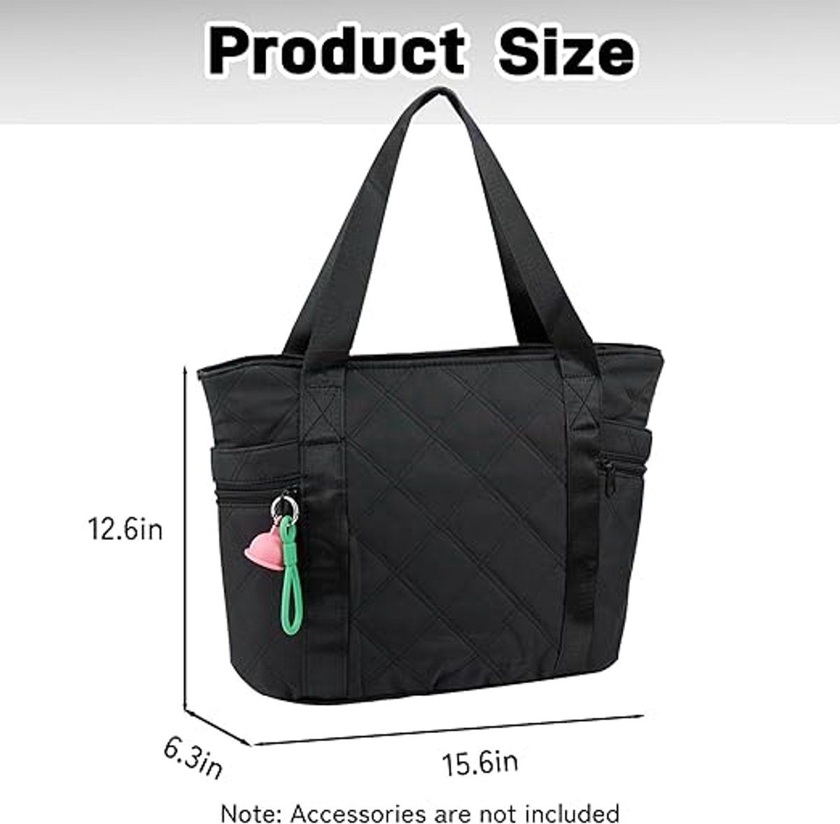 Quilted Laptop Tote Bag for Women 20L with Zipper, Work Travel Nurse Handbag, Black, 40X16X32CM