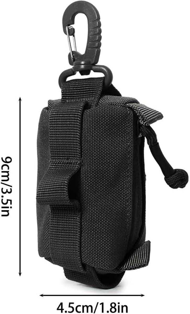 Tactical Key Wallet Mini Compact Multifunctional Pouch with Keychain for Outdoor Travel Unisex Black, 9 x 4.5 cm