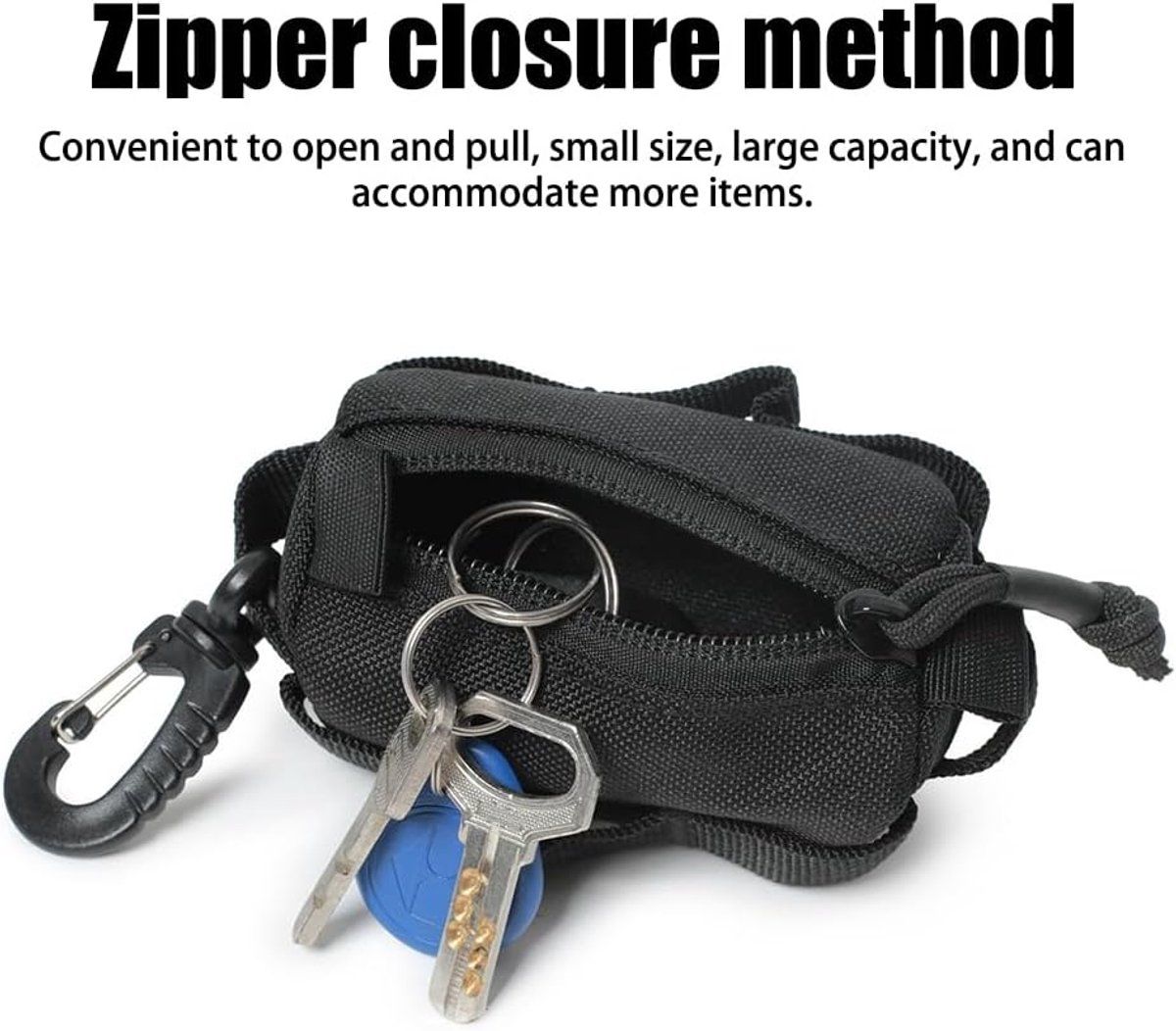 Tactical Key Wallet Mini Compact Multifunctional Pouch with Keychain for Outdoor Travel Unisex Black, 9 x 4.5 cm