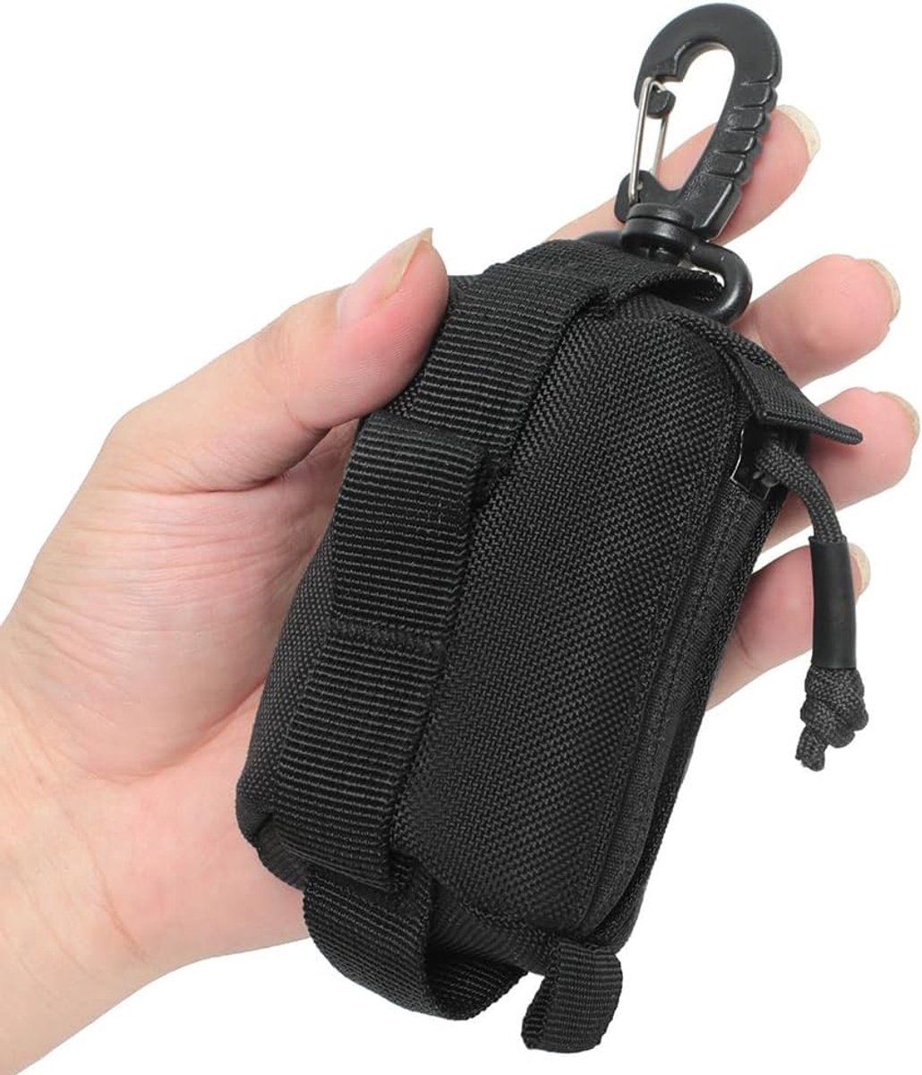 Tactical Key Wallet Mini Compact Multifunctional Pouch with Keychain for Outdoor Travel Unisex Black, 9 x 4.5 cm