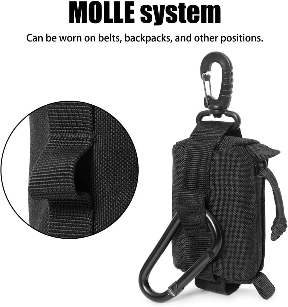 Tactical Key Wallet Mini Compact Multifunctional Pouch with Keychain for Outdoor Travel Unisex Black, 9 x 4.5 cm
