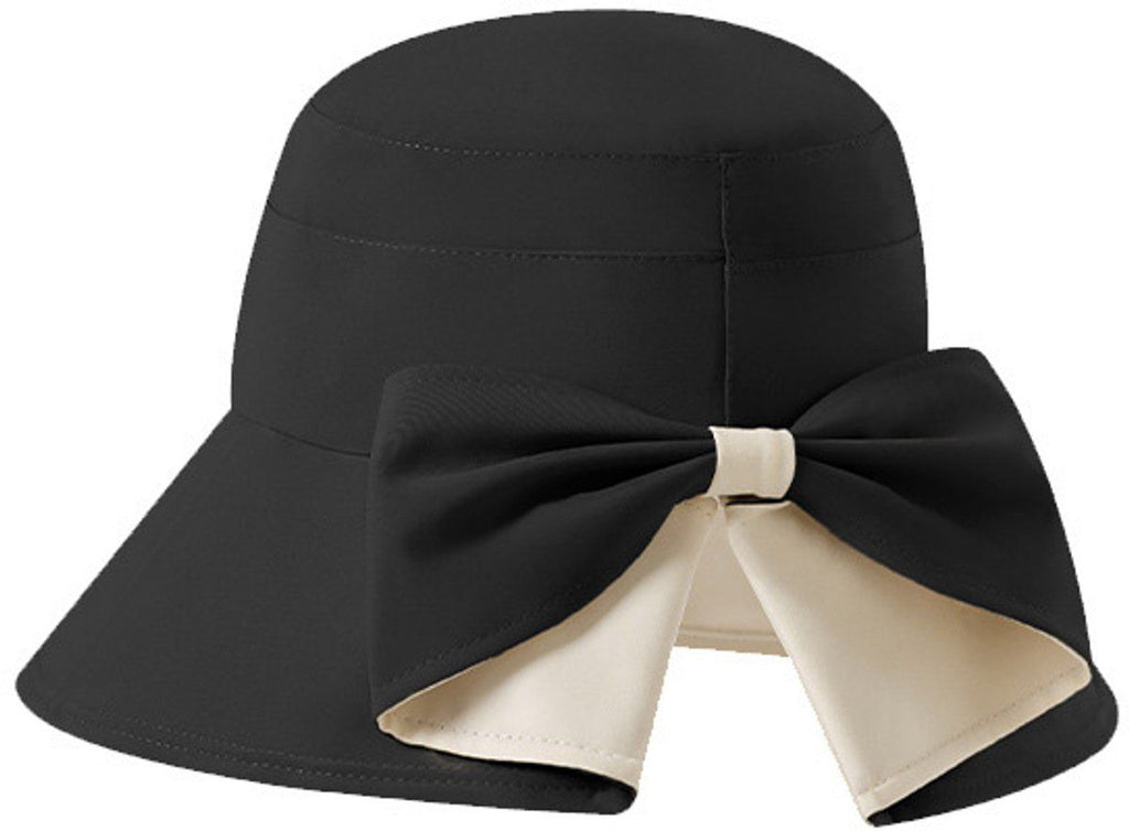 Women's Foldable Wide Brim Bucket Sun Hat, Adjustable Beach Hat for Travel and Summer Sun Protection, Black, 54-60 cm