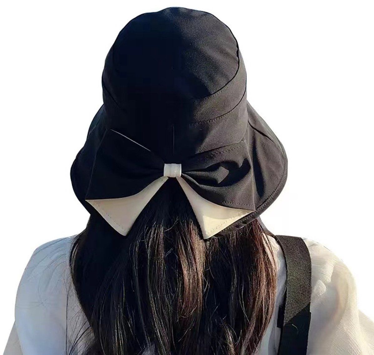 Women's Foldable Wide Brim Bucket Sun Hat, Adjustable Beach Hat for Travel and Summer Sun Protection, Black, 54-60 cm