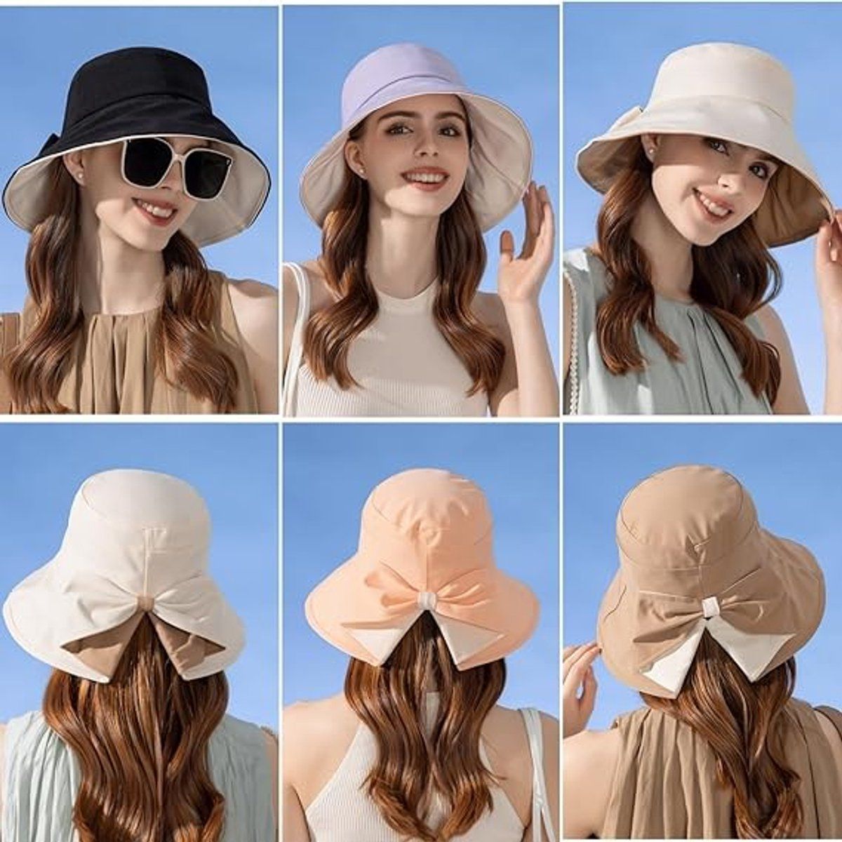 Women's Foldable Wide Brim Bucket Sun Hat, Adjustable Beach Hat for Travel and Summer Sun Protection, Black, 54-60 cm