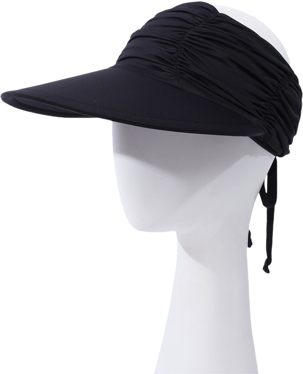 Women's Sun Hat UPF 50 Plus Foldable Beach Hat with Ponytail Hole, Wide Brim Adjustable, Black