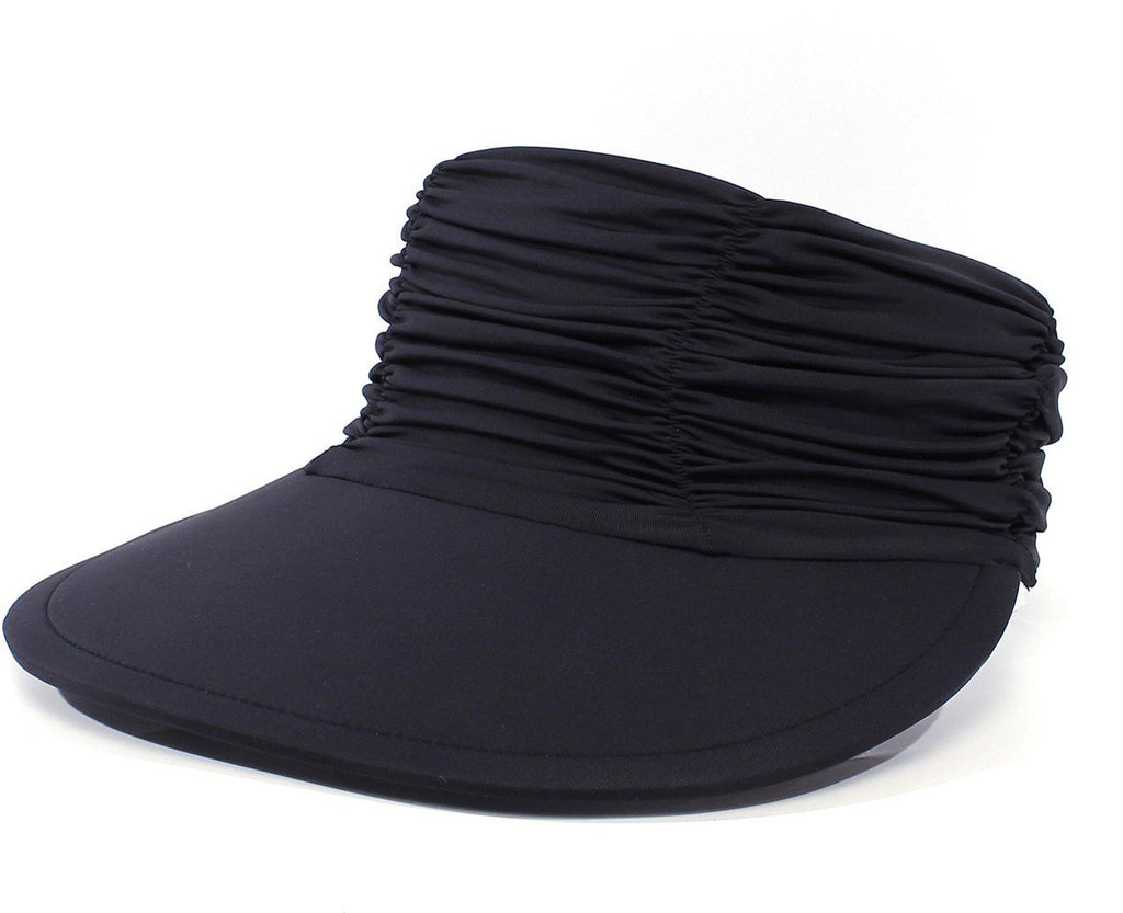 Women's Sun Hat UPF 50 Plus Foldable Beach Hat with Ponytail Hole, Wide Brim Adjustable, Black