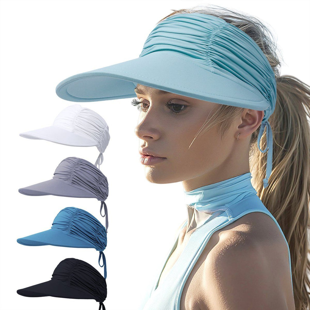 Women's Sun Hat UPF 50 Plus Foldable Beach Hat with Ponytail Hole, Wide Brim Adjustable, Black